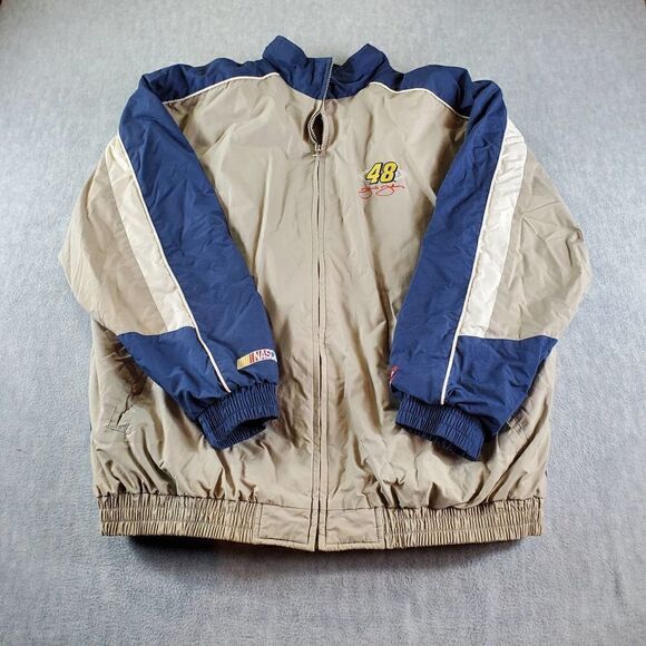 Vtg Nascar Jacket Mens 2XL Tan Chase Authenics Jimmie Johnson #48 Racing
